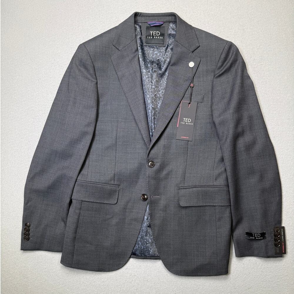 Ted Baker Men's Modern-Fit Birdseye Wool-Blend Suit Jacket Charcoal 36S $450